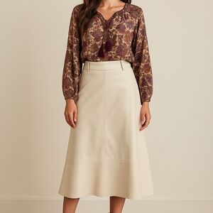 Haute Monde Ecru Faux Leather A-Line Skirt Size XL Minimalist Modern Neutral